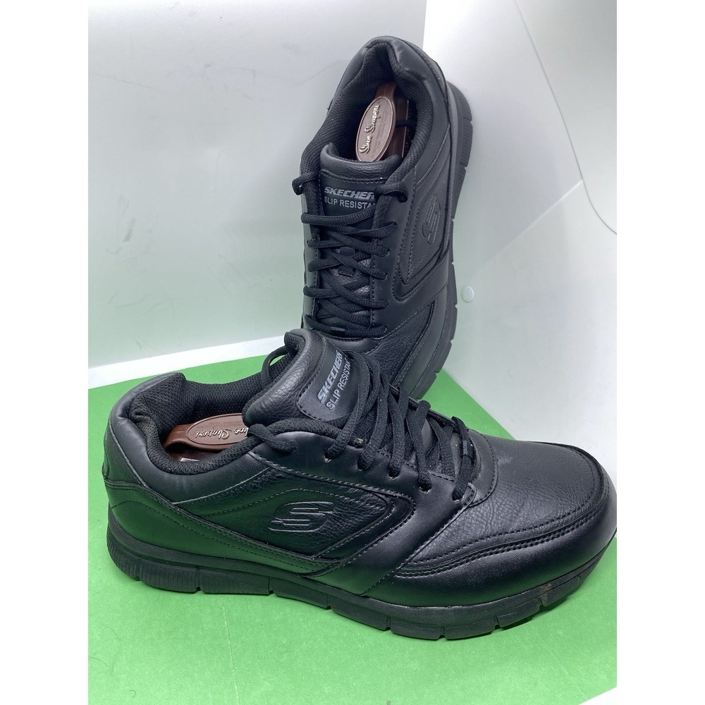 Skechers Mens Nampa Slip Resistant Work Shoes 77156 Black Wide Fit Size 10